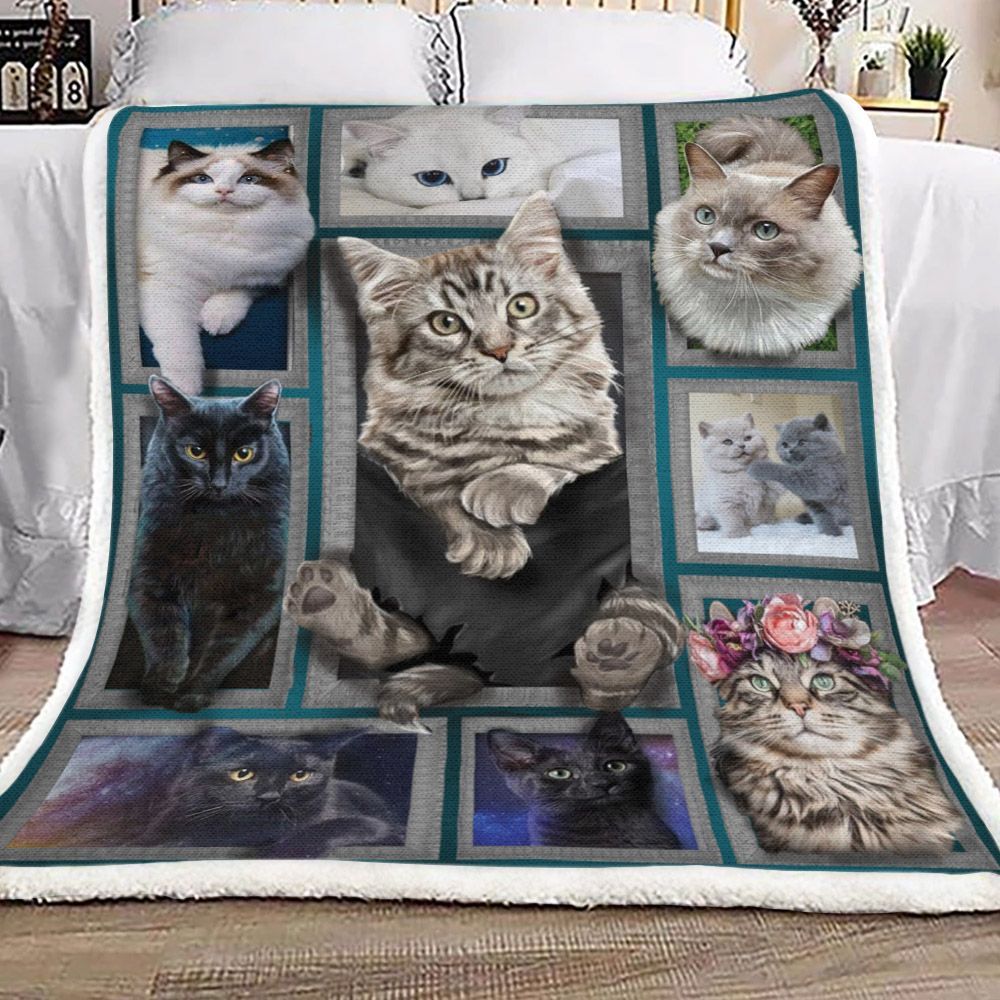 3d Huge Cat Sherpa Fleece Blanket