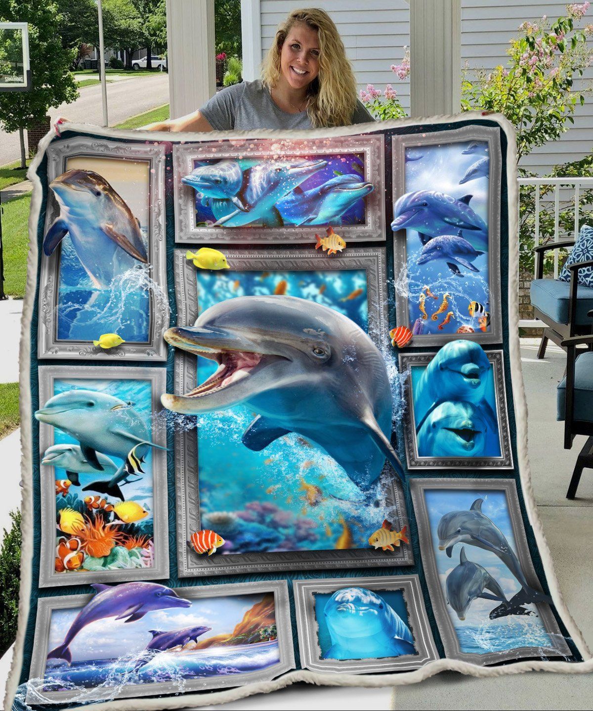 3D Huge Dolphin Sherpa Fleece Blanket
