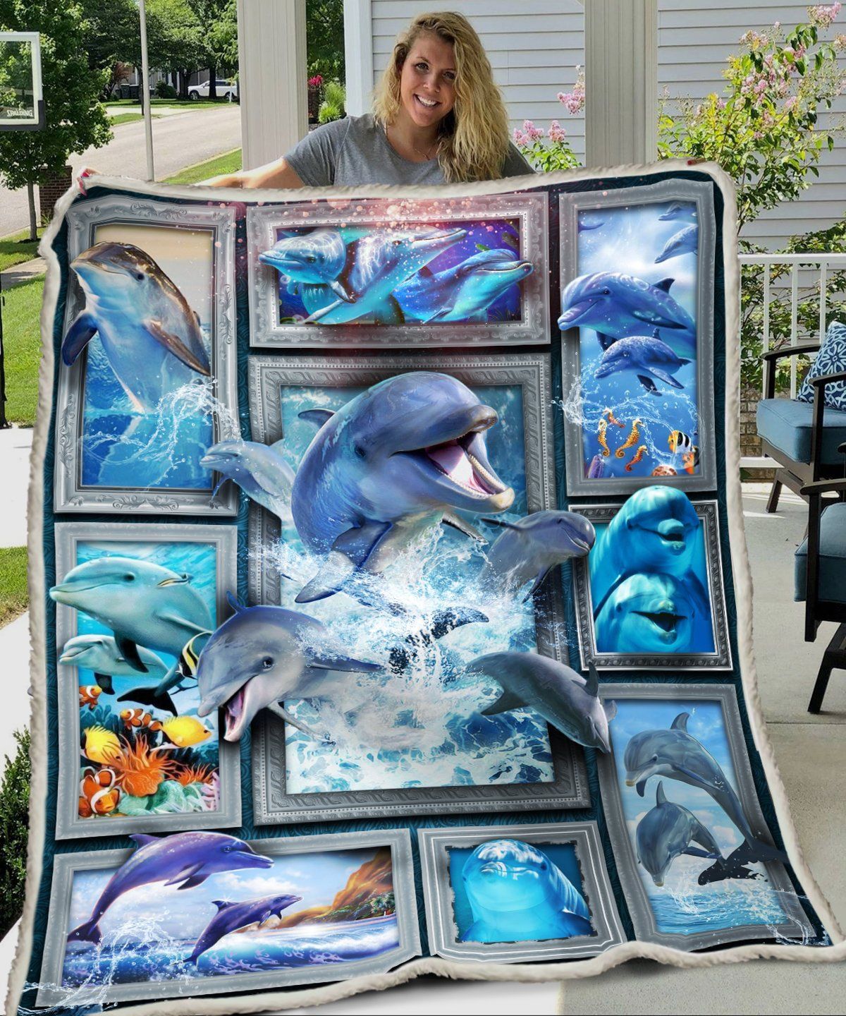 3D Huge Dolphin Sherpa Fleece Blanket