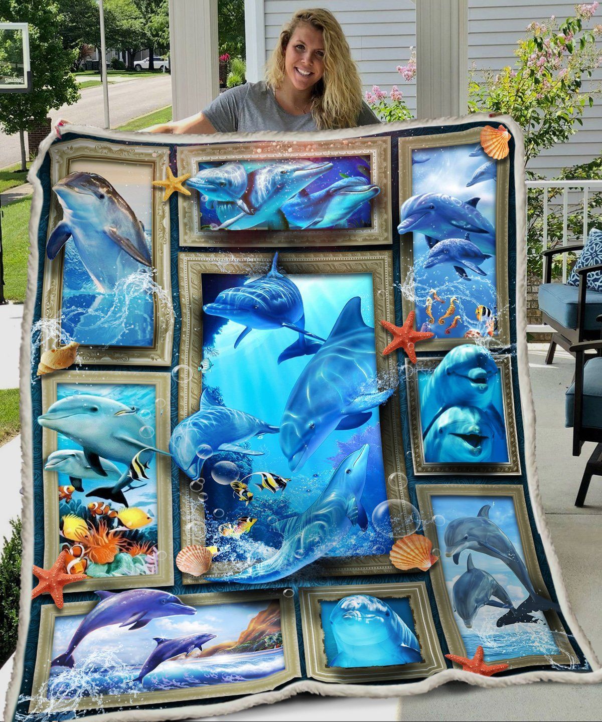 3D Huge Dolphin Sherpa Fleece Blanket