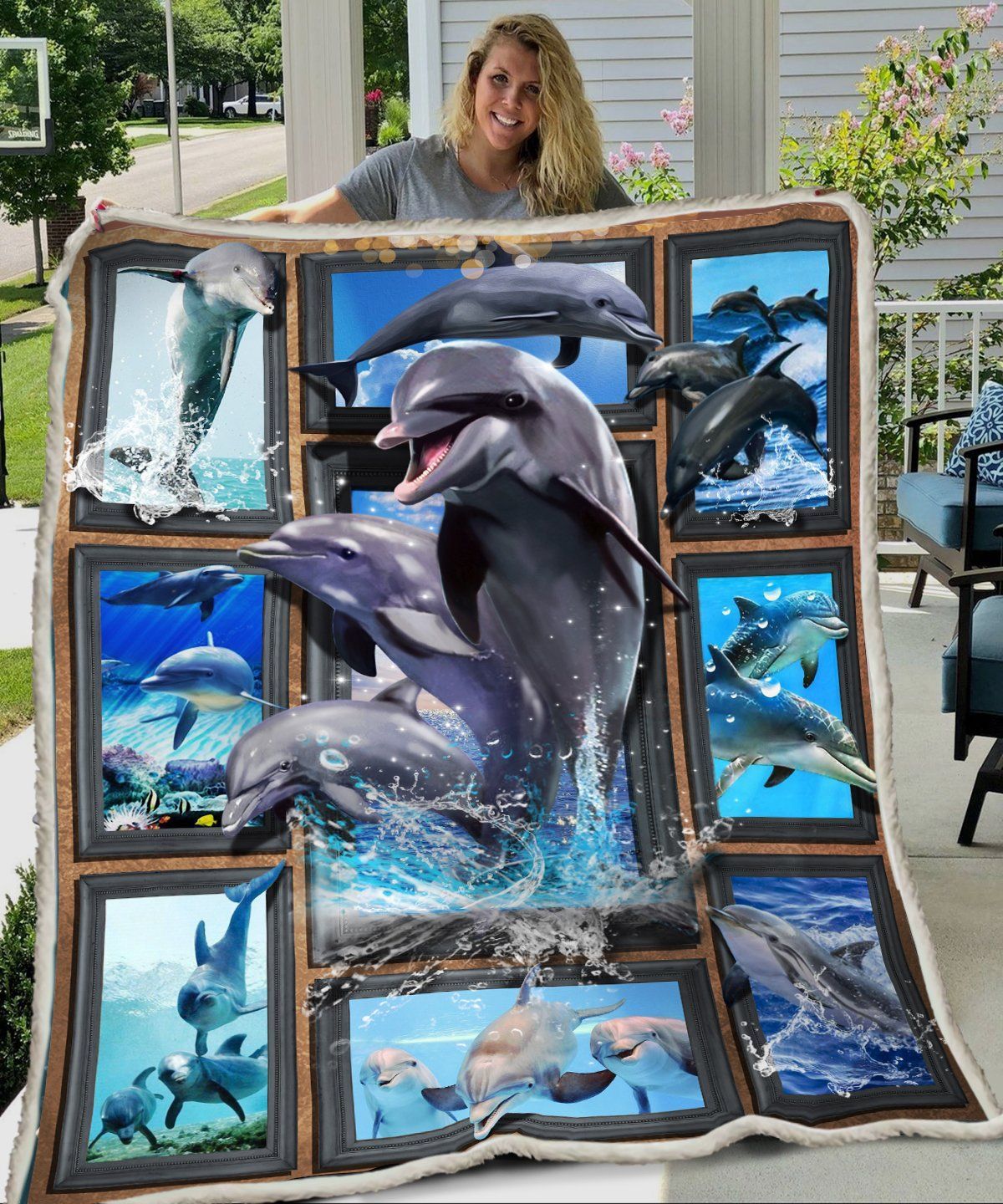 3D Huge Dolphin Sherpa Fleece Blanket