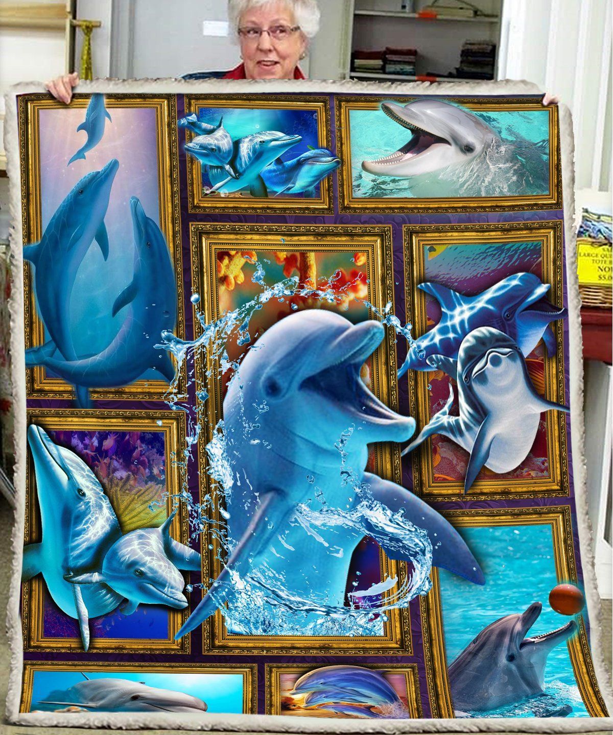 3D Huge Dolphin Sherpa Fleece Blanket