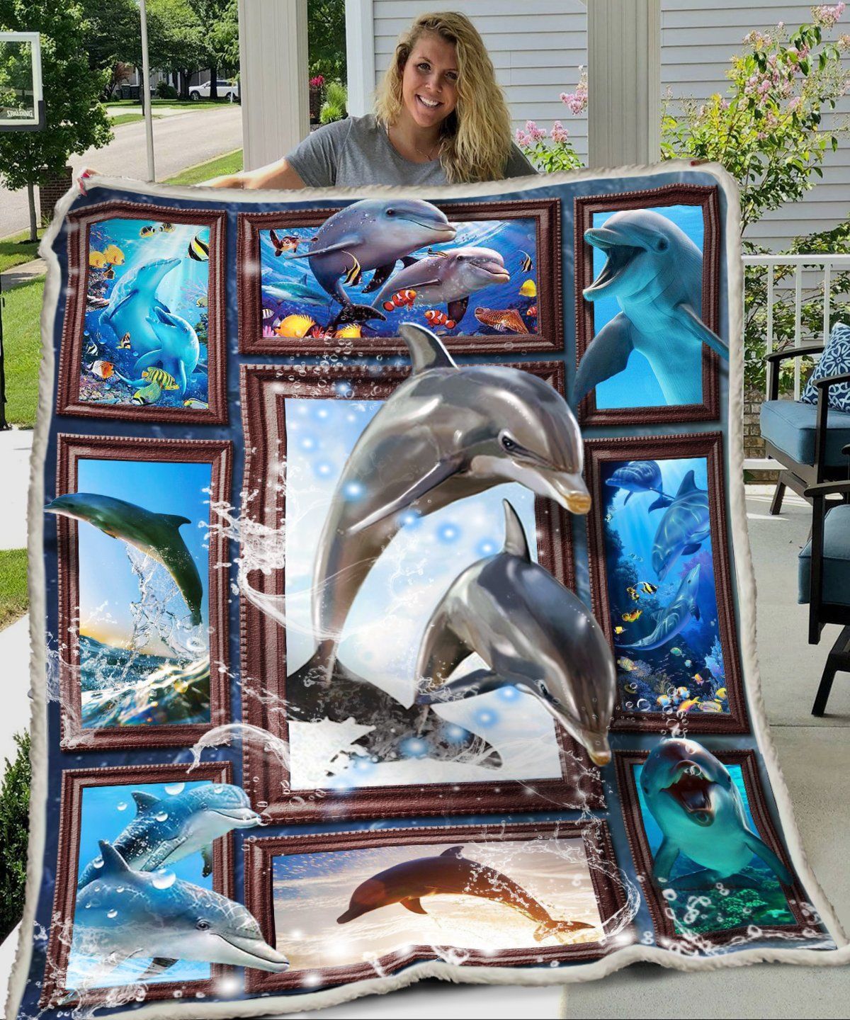 3D Huge Dolphin Sherpa Fleece Blanket