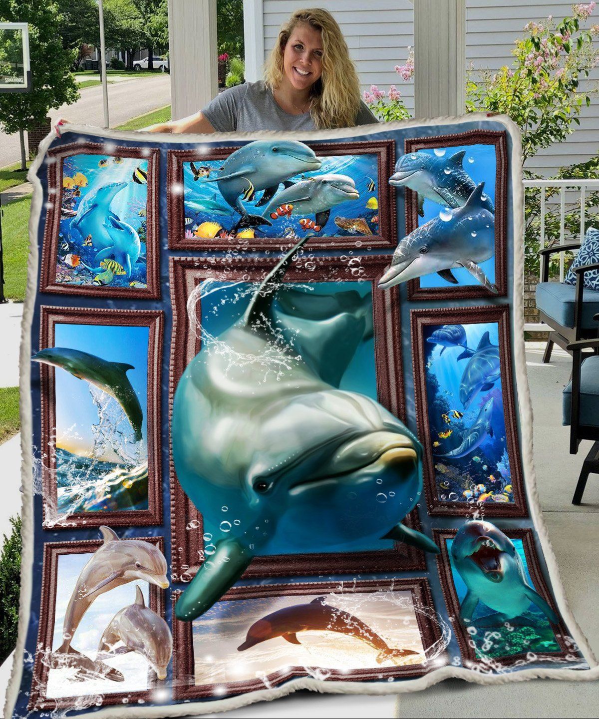 3D Huge Dolphin Sherpa Fleece Blanket