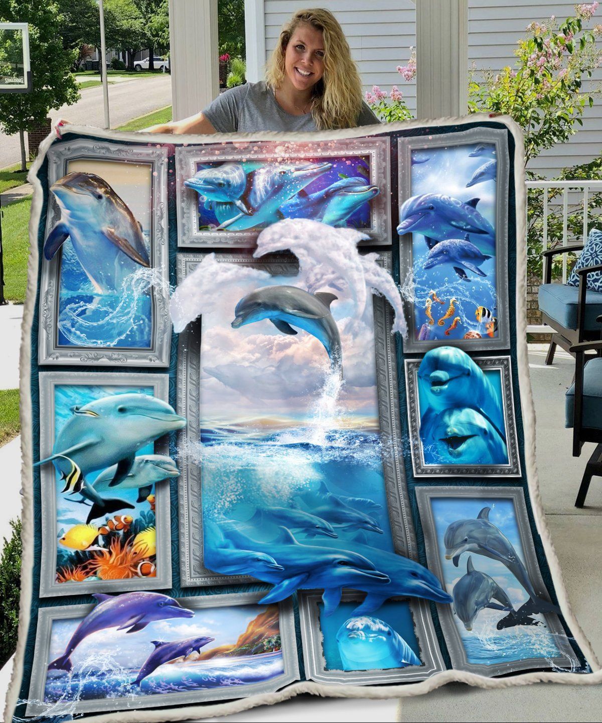 3D Huge Dolphin Sherpa Fleece Blanket