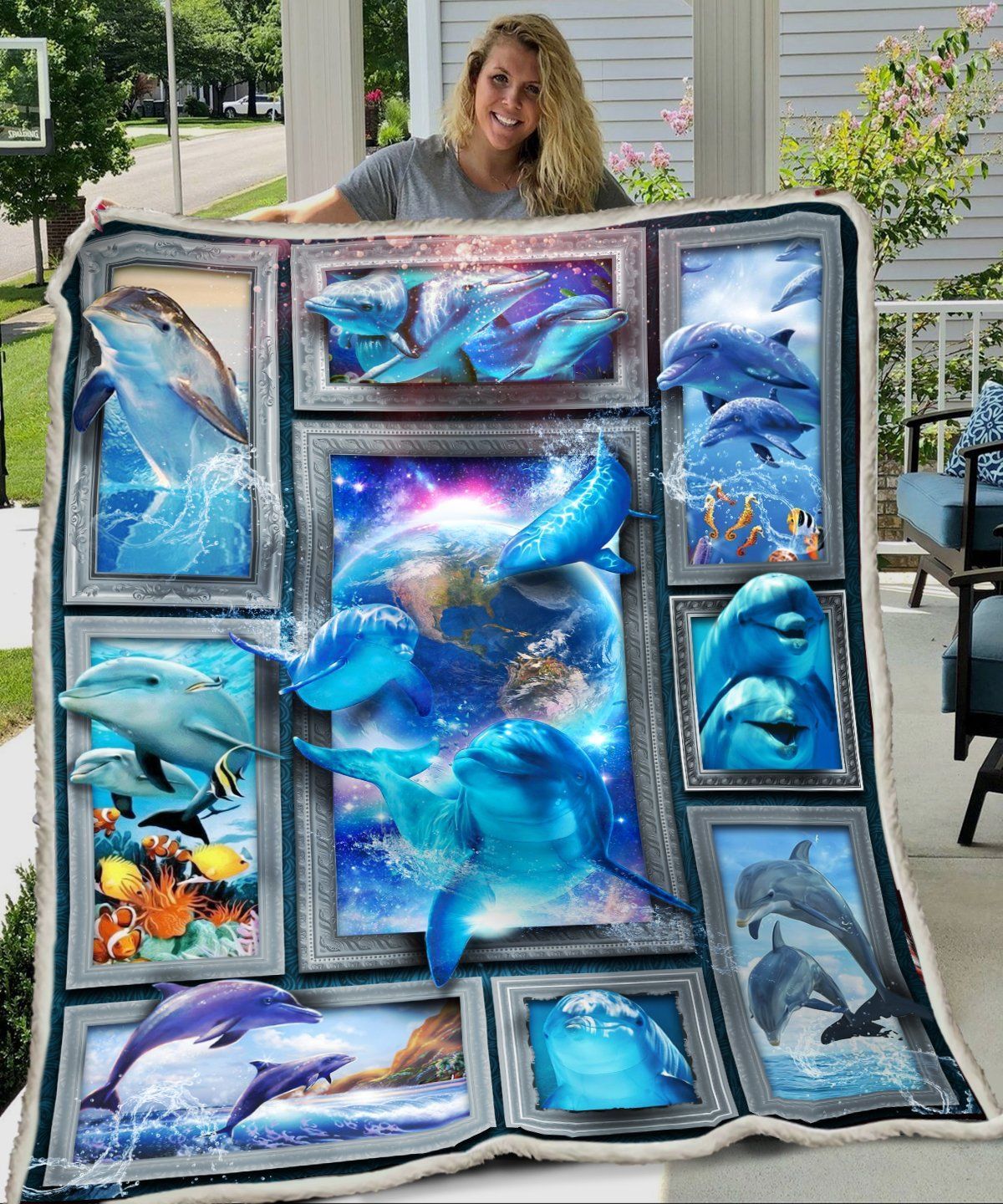 3D Huge Dolphin Sherpa Fleece Blanket