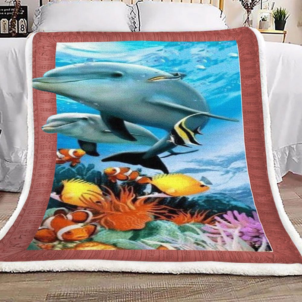 3d Huge Dolphin Sherpa Fleece Blanket