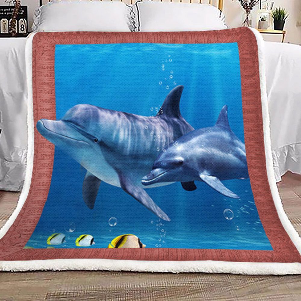 3d Huge Dolphin Sherpa Fleece Blanket