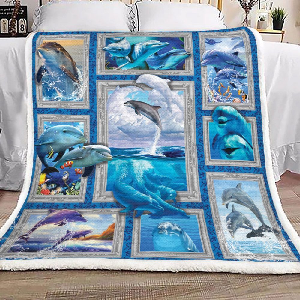 3d Huge Dolphin Sherpa Fleece Blanket