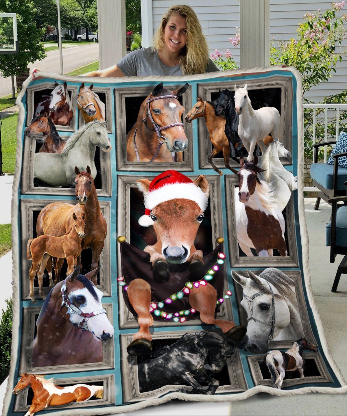 3D Huge Horse Sherpa Fleece Blanket