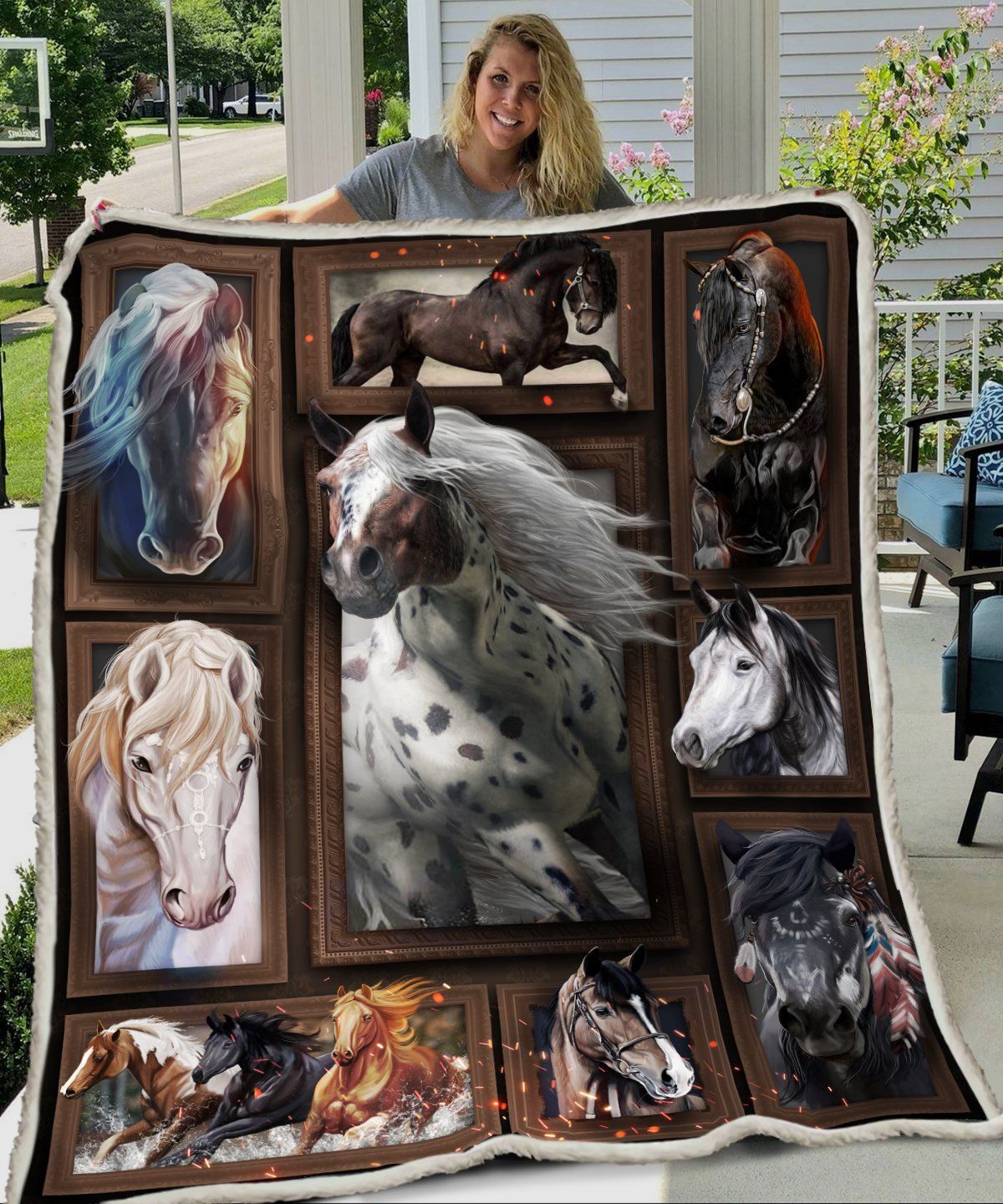 3D Huge Horse Sherpa Fleece Blanket