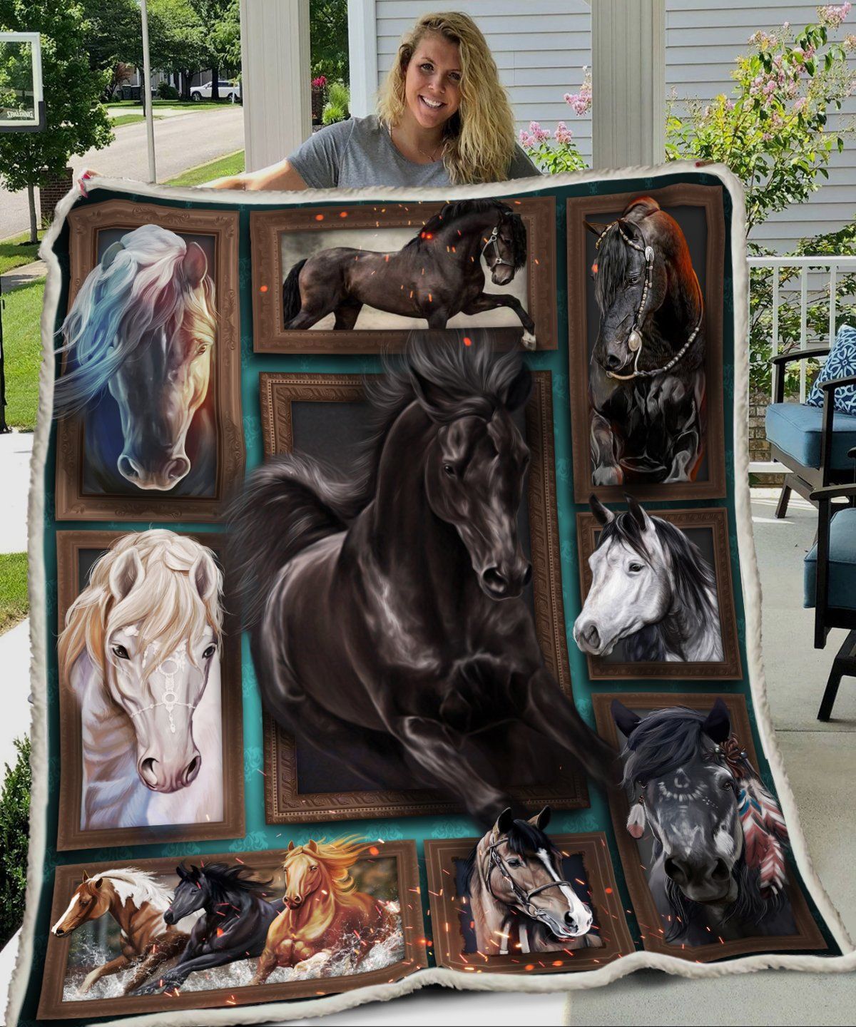 3D Huge Horse Sherpa Fleece Blanket