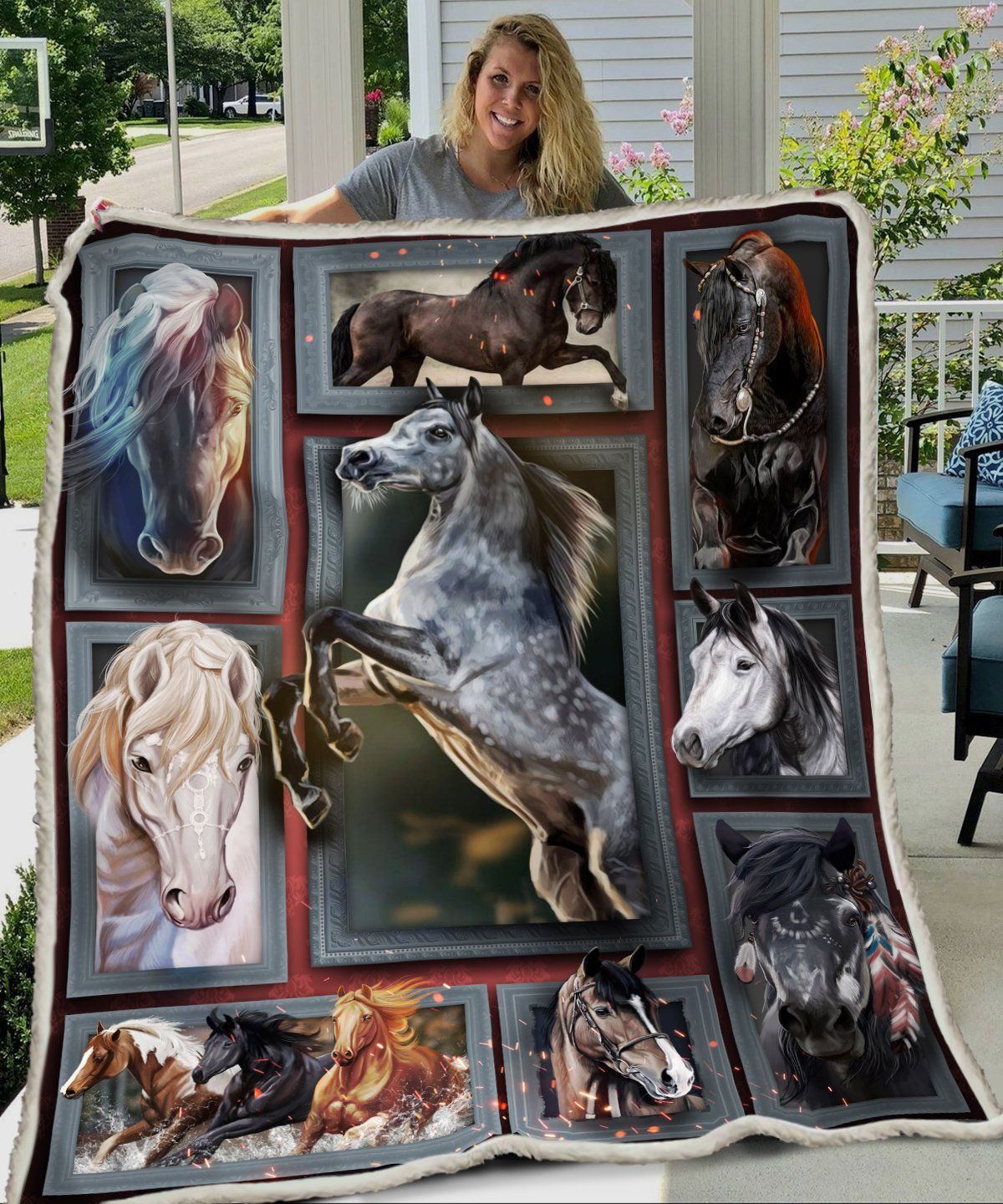 3D Huge Horse Sherpa Fleece Blanket