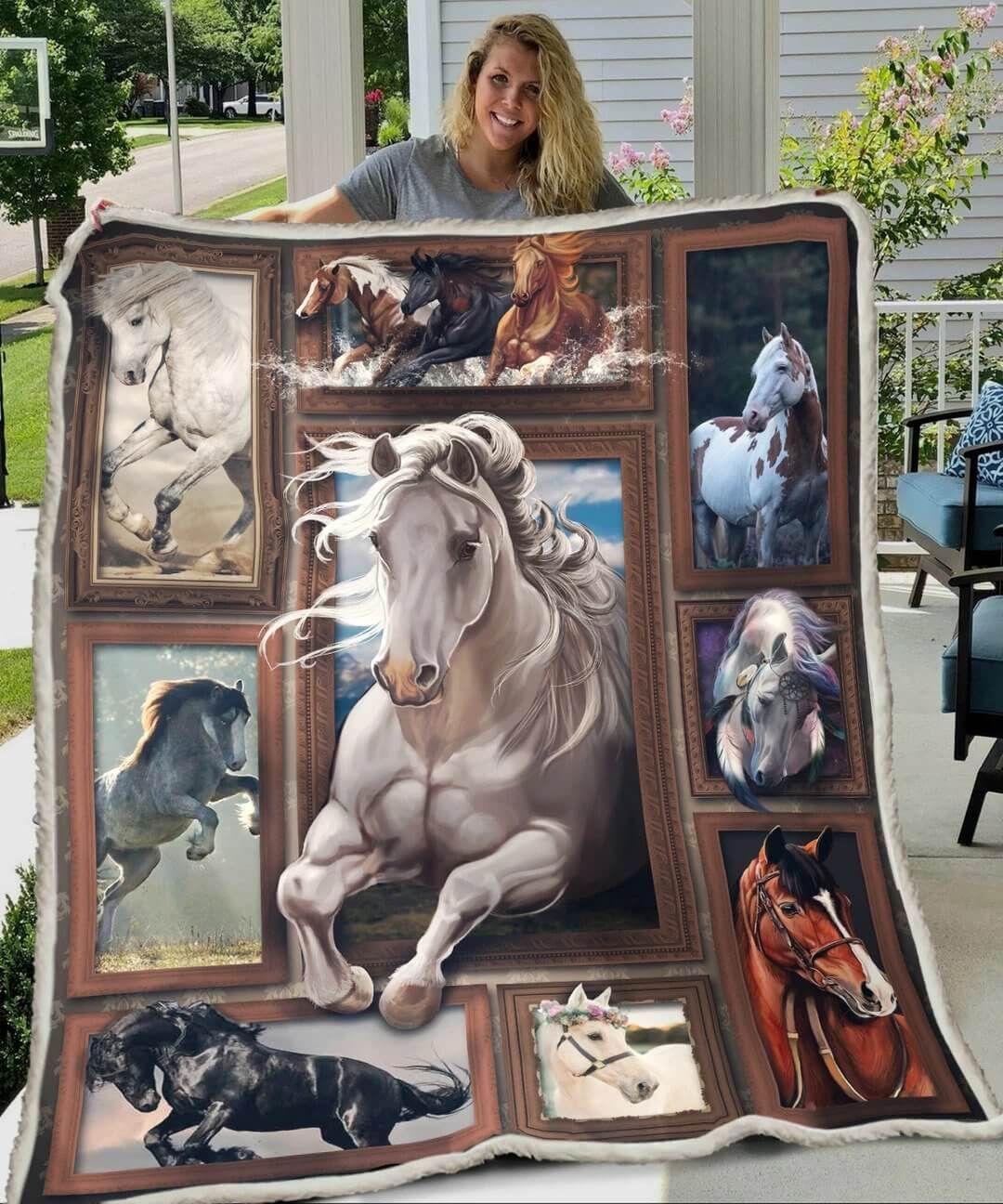3D Huge Horse Sherpa Fleece Blanket