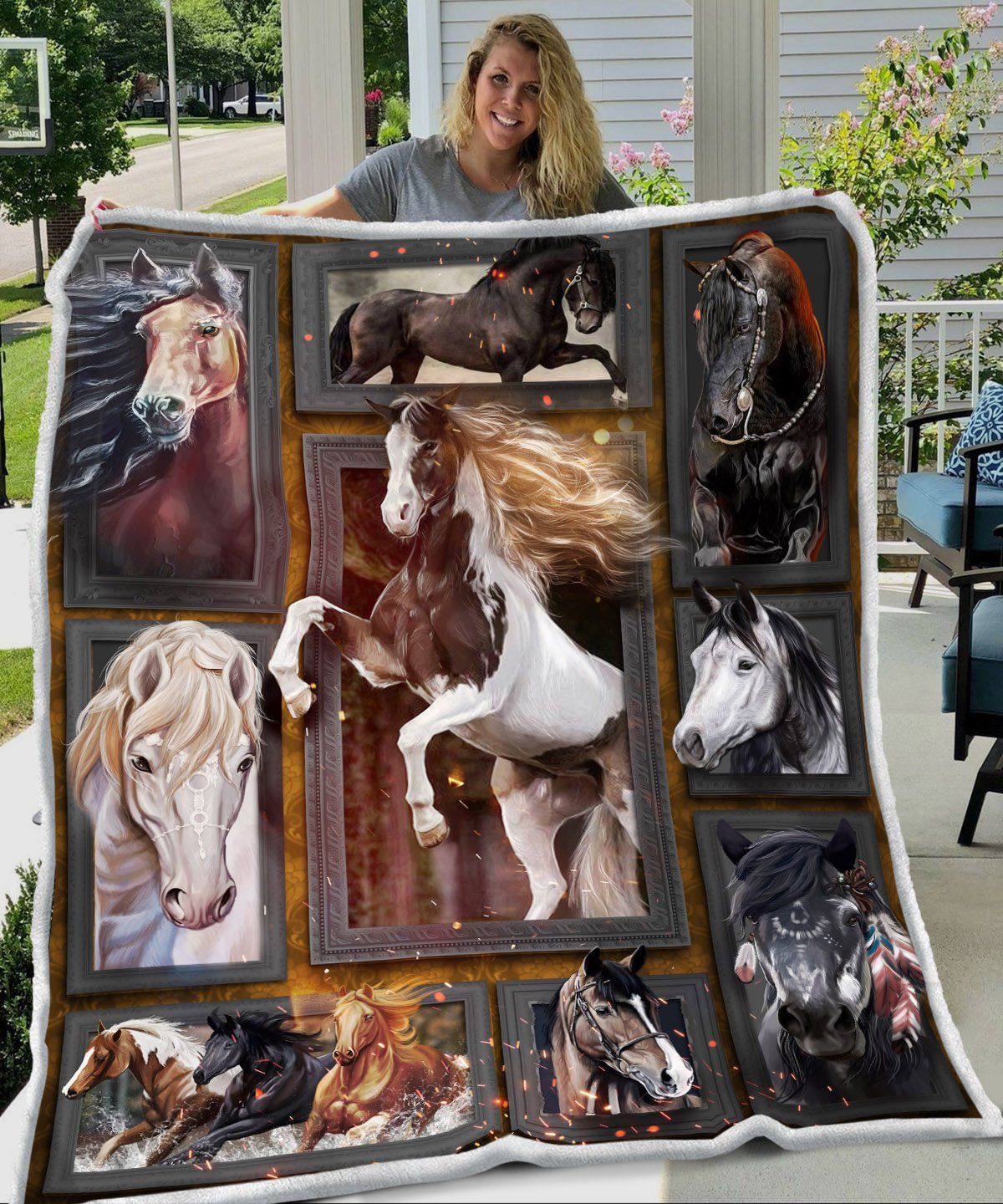 3D Huge Horse Sherpa Fleece Blanket