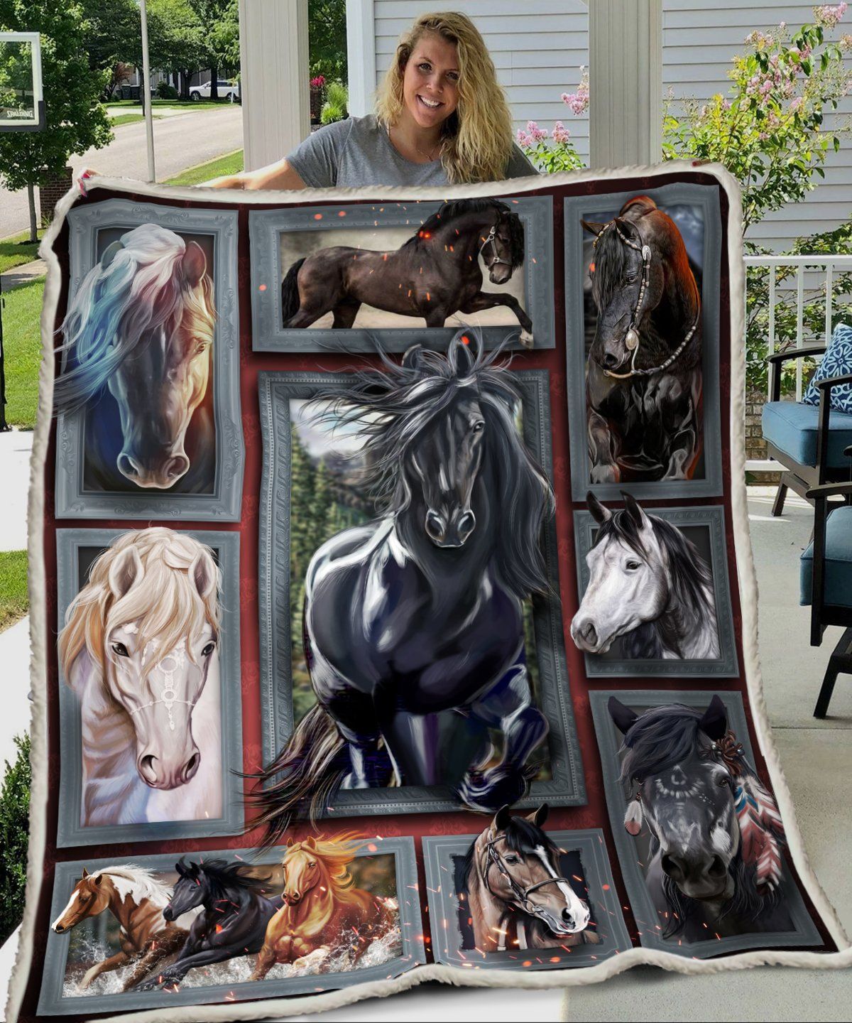 3D Huge Horse Sherpa Fleece Blanket