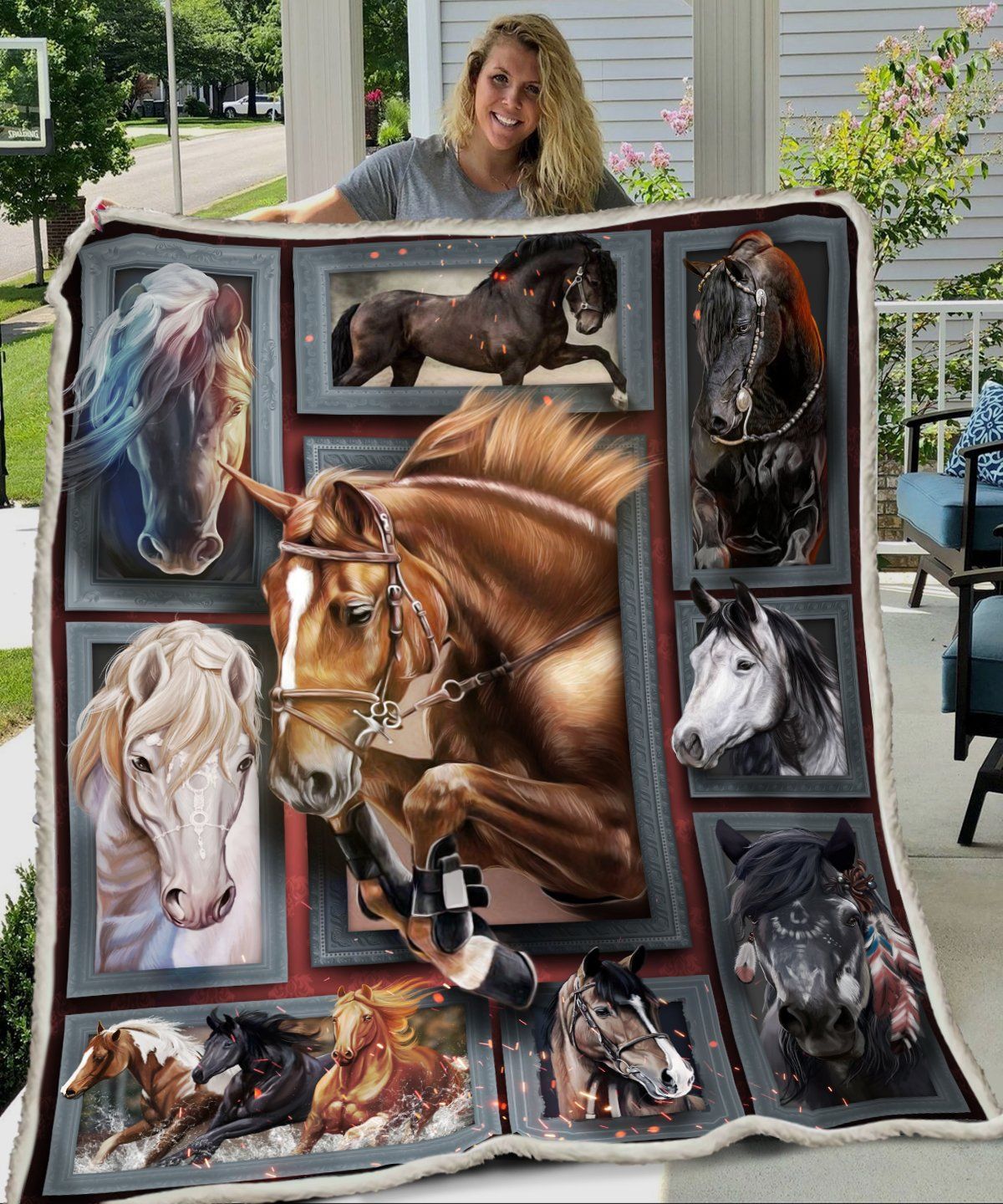 3D Huge Horse Sherpa Fleece Blanket