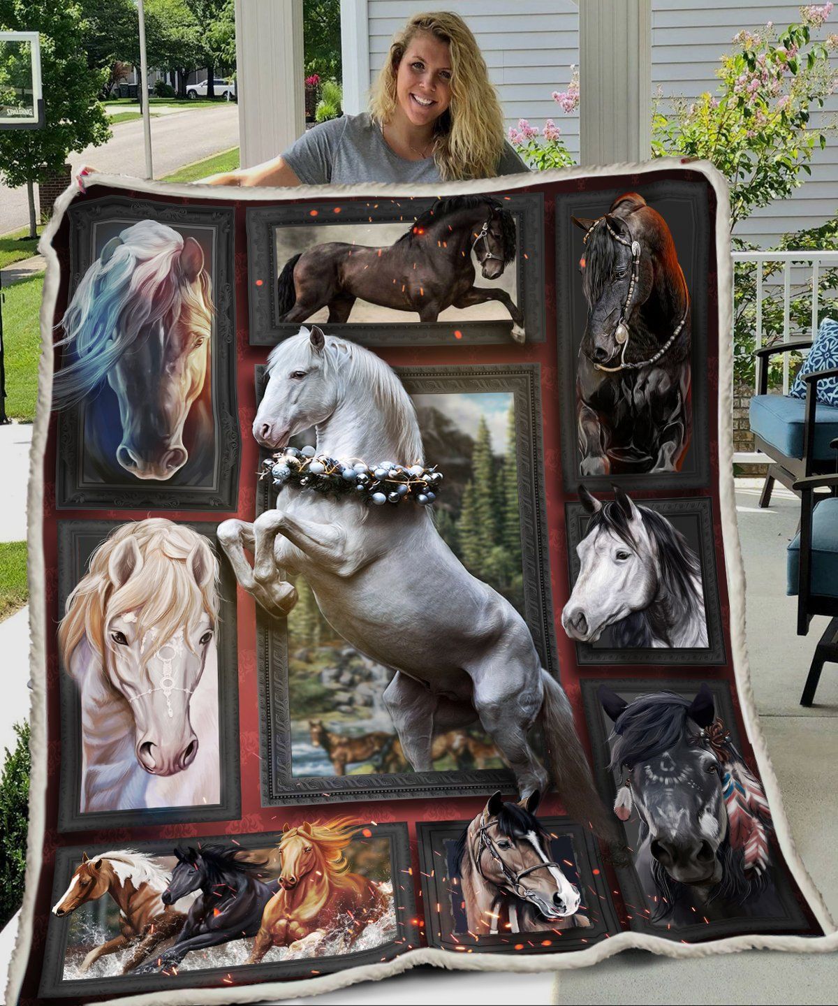 3D Huge Horse Sherpa Fleece Blanket