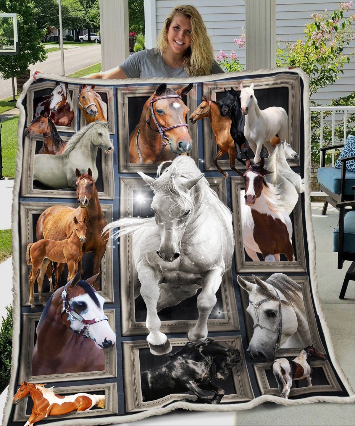 3D Huge Horse Sherpa Fleece Blanket