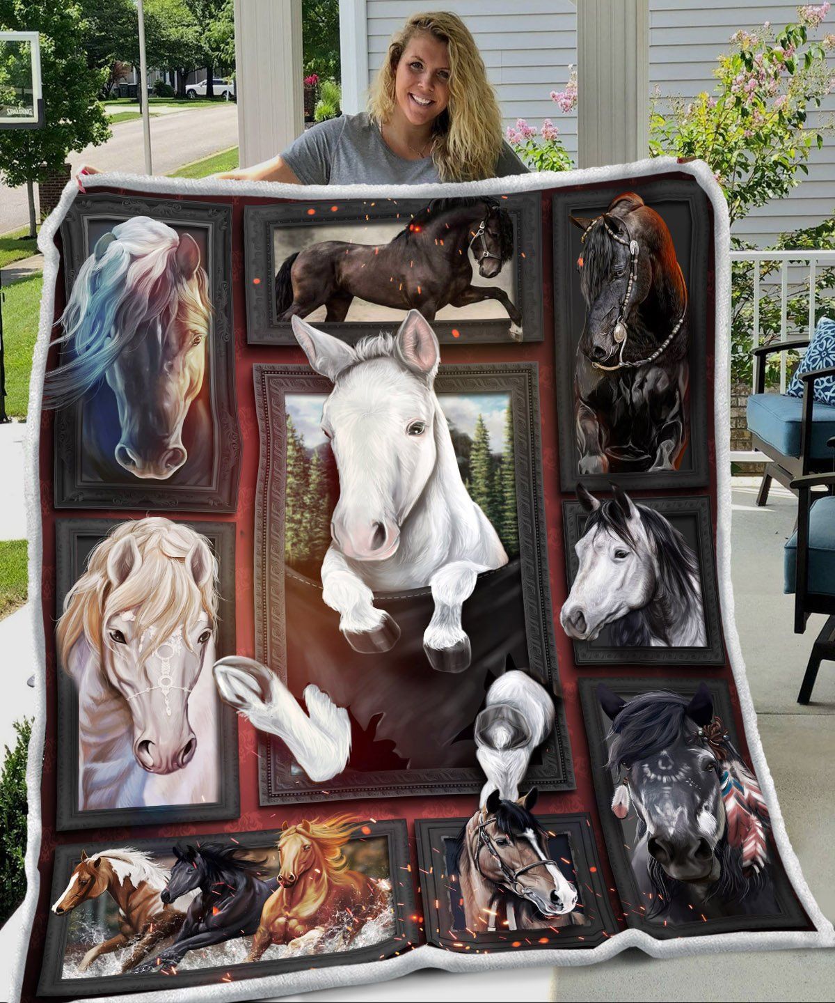 3D Huge Horse Sherpa Fleece Blanket