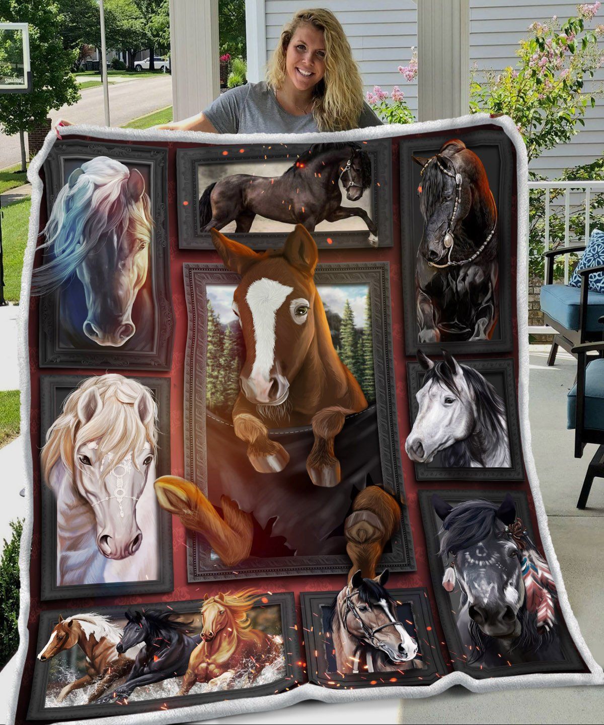 3D Huge Horse Sherpa Fleece Blanket