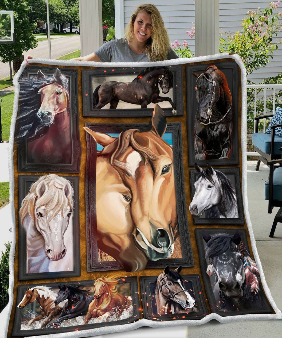 3D Huge Horse Sherpa Fleece Blanket