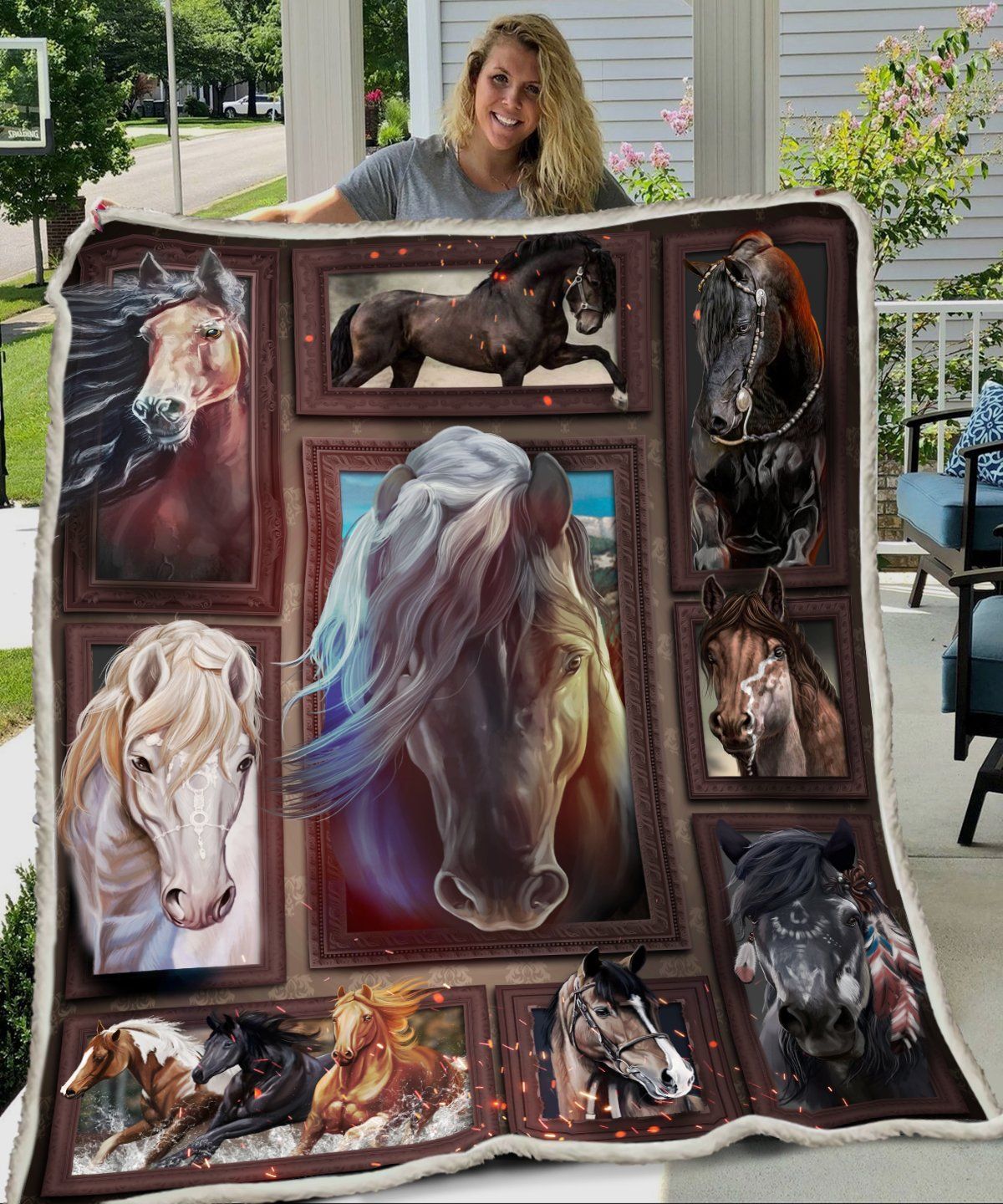 3D Huge Horse Sherpa Fleece Blanket
