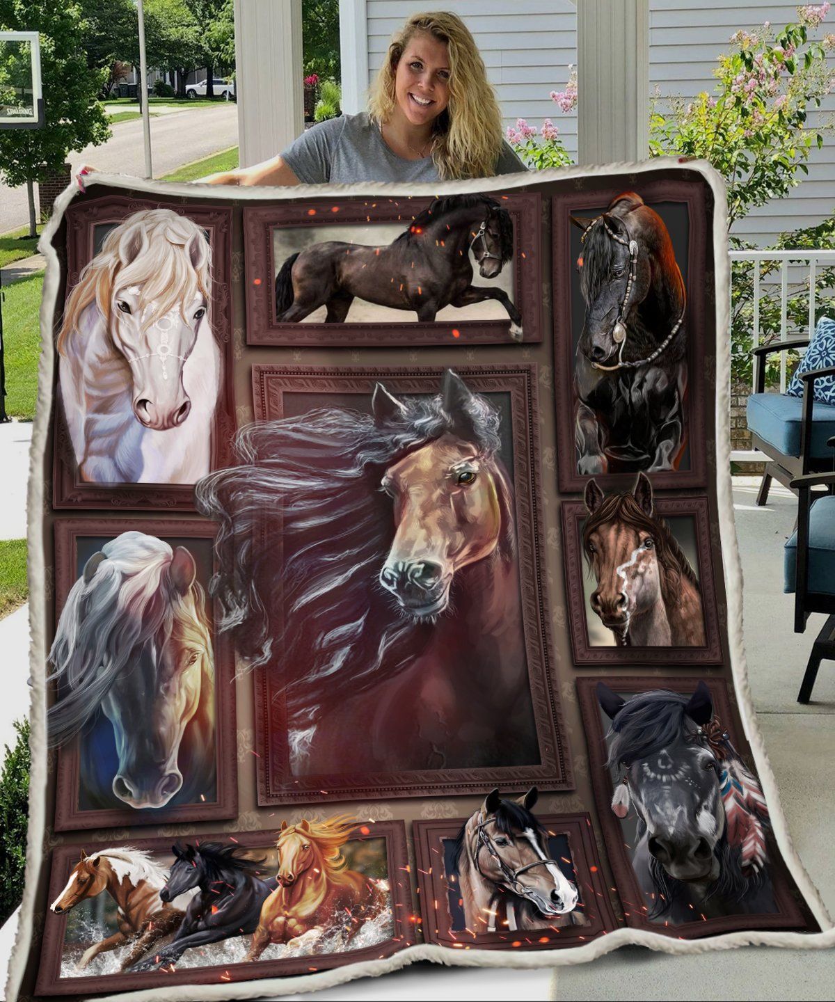 3D Huge Horse Sherpa Fleece Blanket