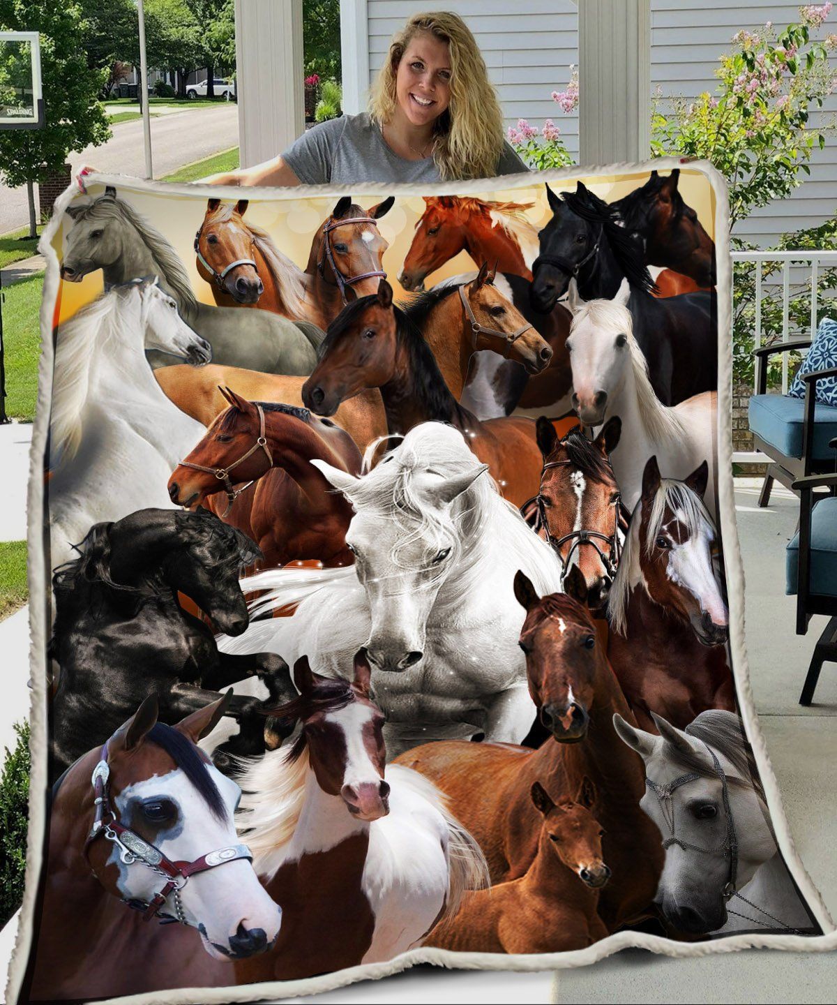 3D Huge Horse Sherpa Fleece Blanket