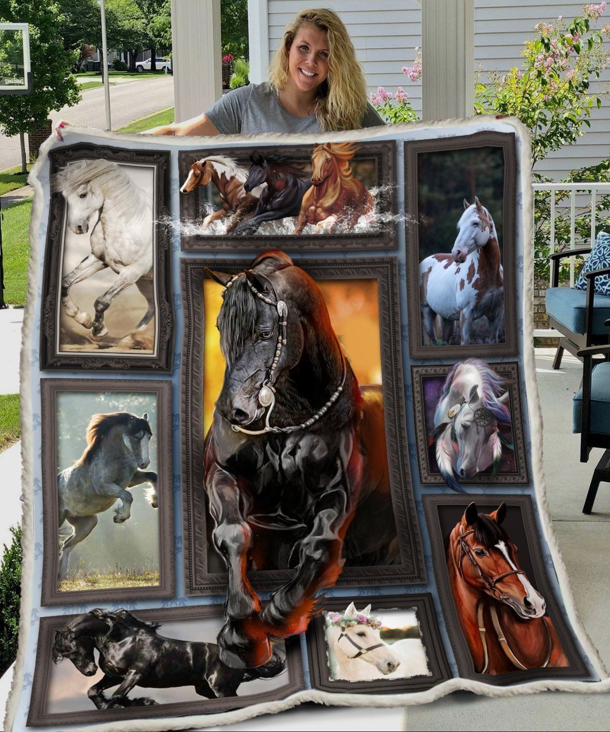 3D Huge Horse Sherpa Fleece Blanket