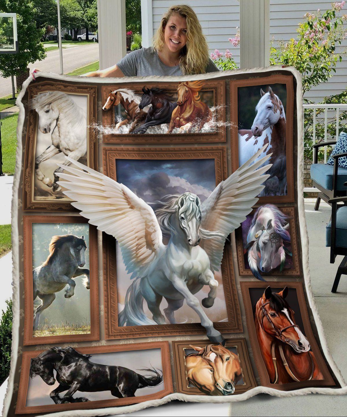 3D Huge Horse Sherpa Fleece Blanket