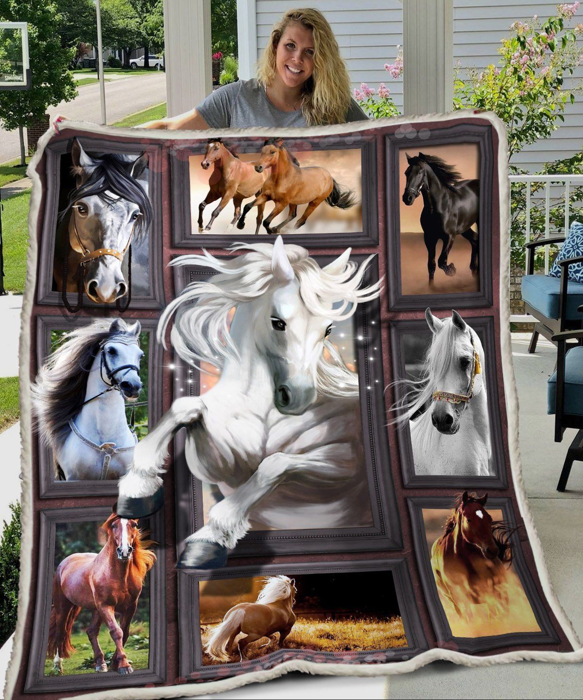 3D Huge Horse Sherpa Fleece Blanket