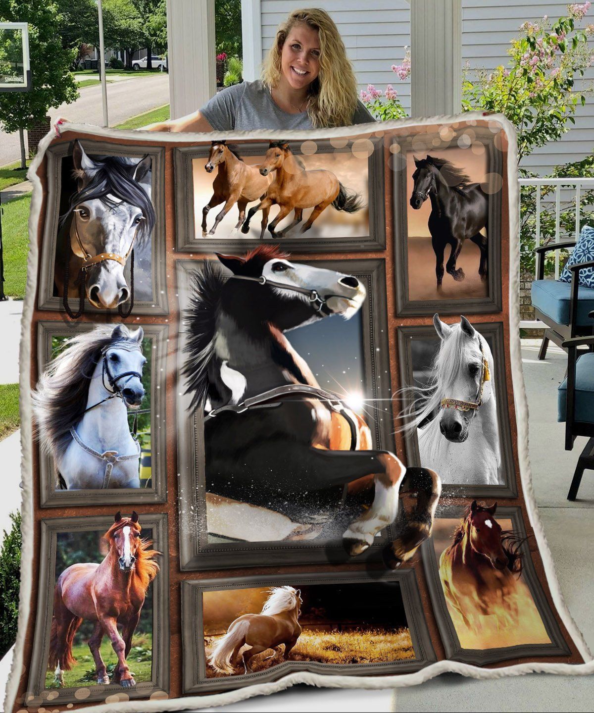 3D Huge Horse Sherpa Fleece Blanket