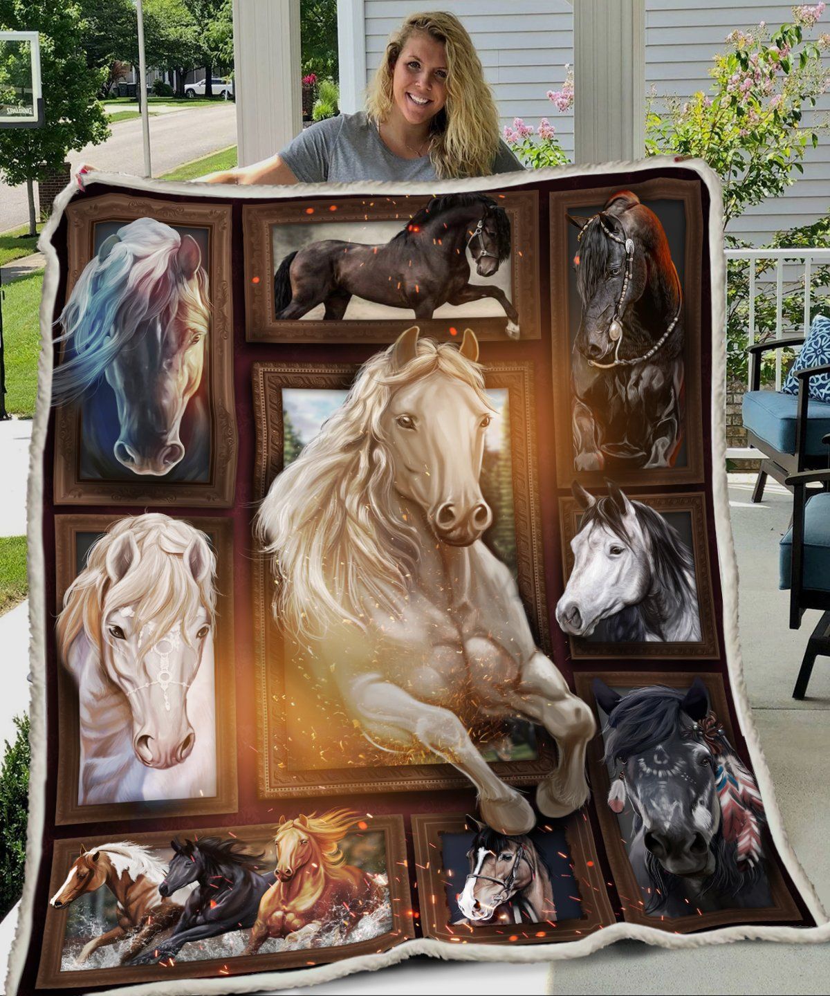 3D Huge Horse Sherpa Fleece Blanket