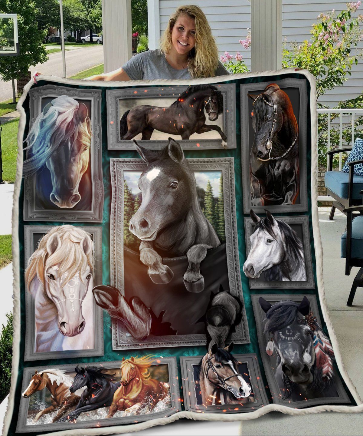 3D Huge Horse Sherpa Fleece Blanket