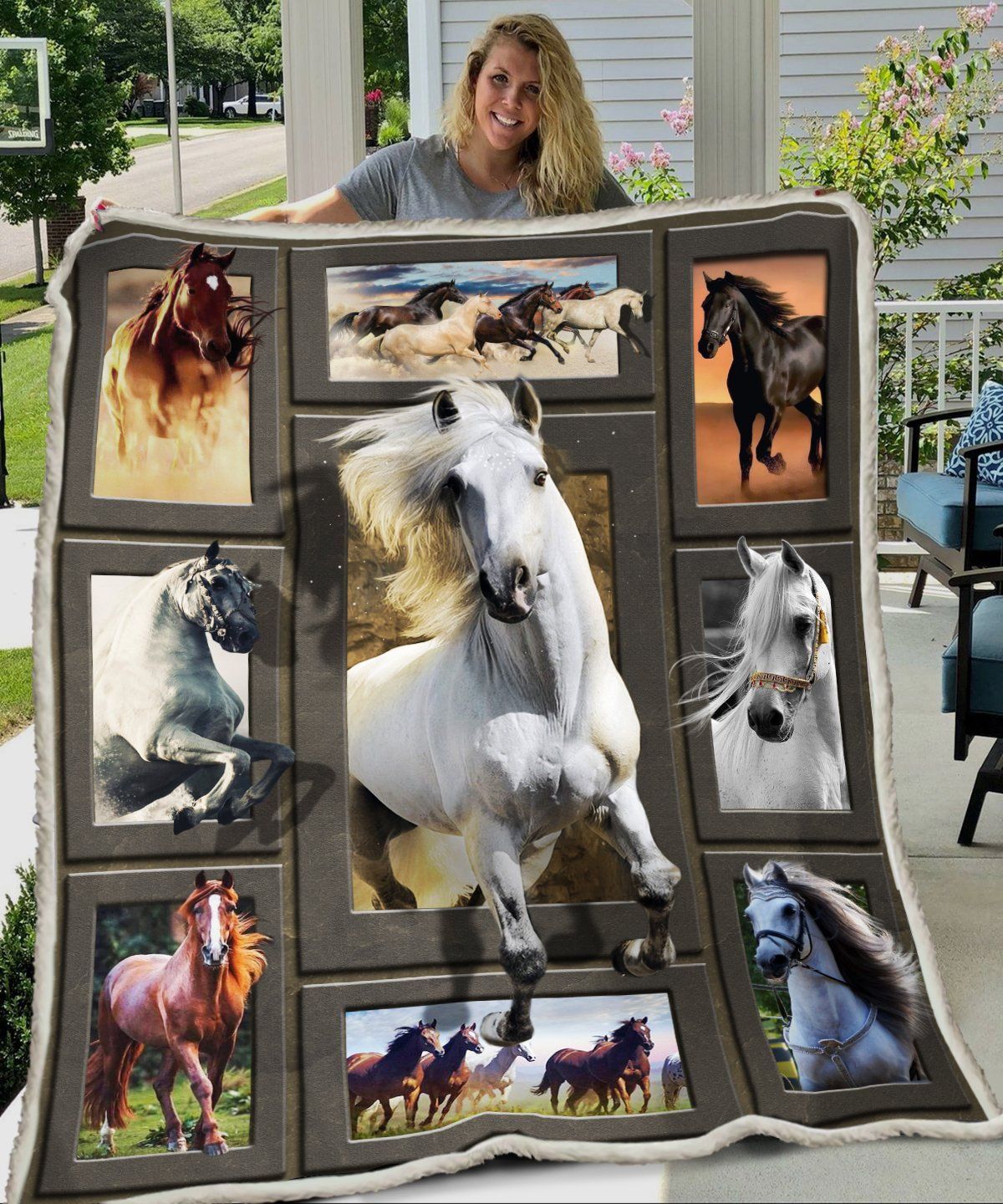 3D Huge Horse Sherpa Fleece Blanket