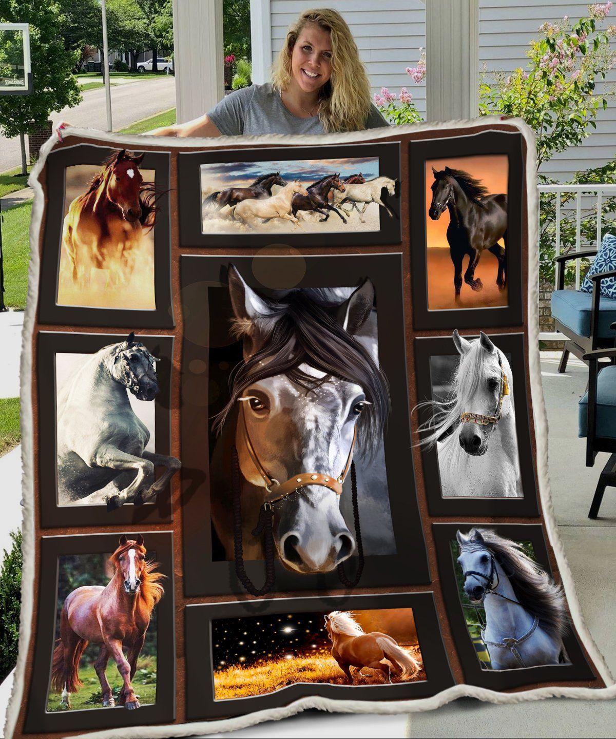 3D Huge Horse Sherpa Fleece Blanket
