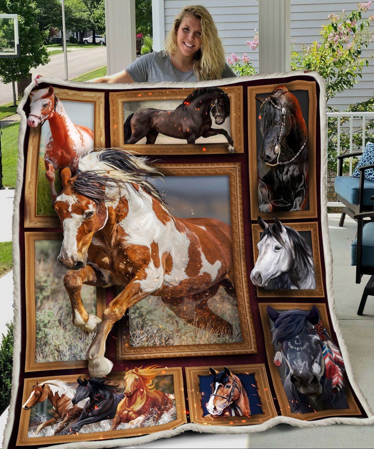 3D Huge Horse Sherpa Fleece Blanket