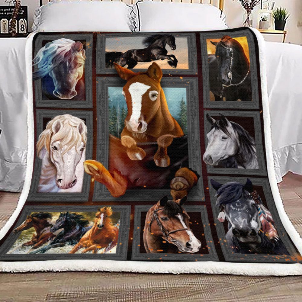 3d Huge Horses Sherpa Sherpa Fleece Blanket