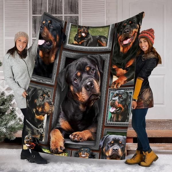 3D Huge Rottweiler Dog Sherpa Fleece Blanket