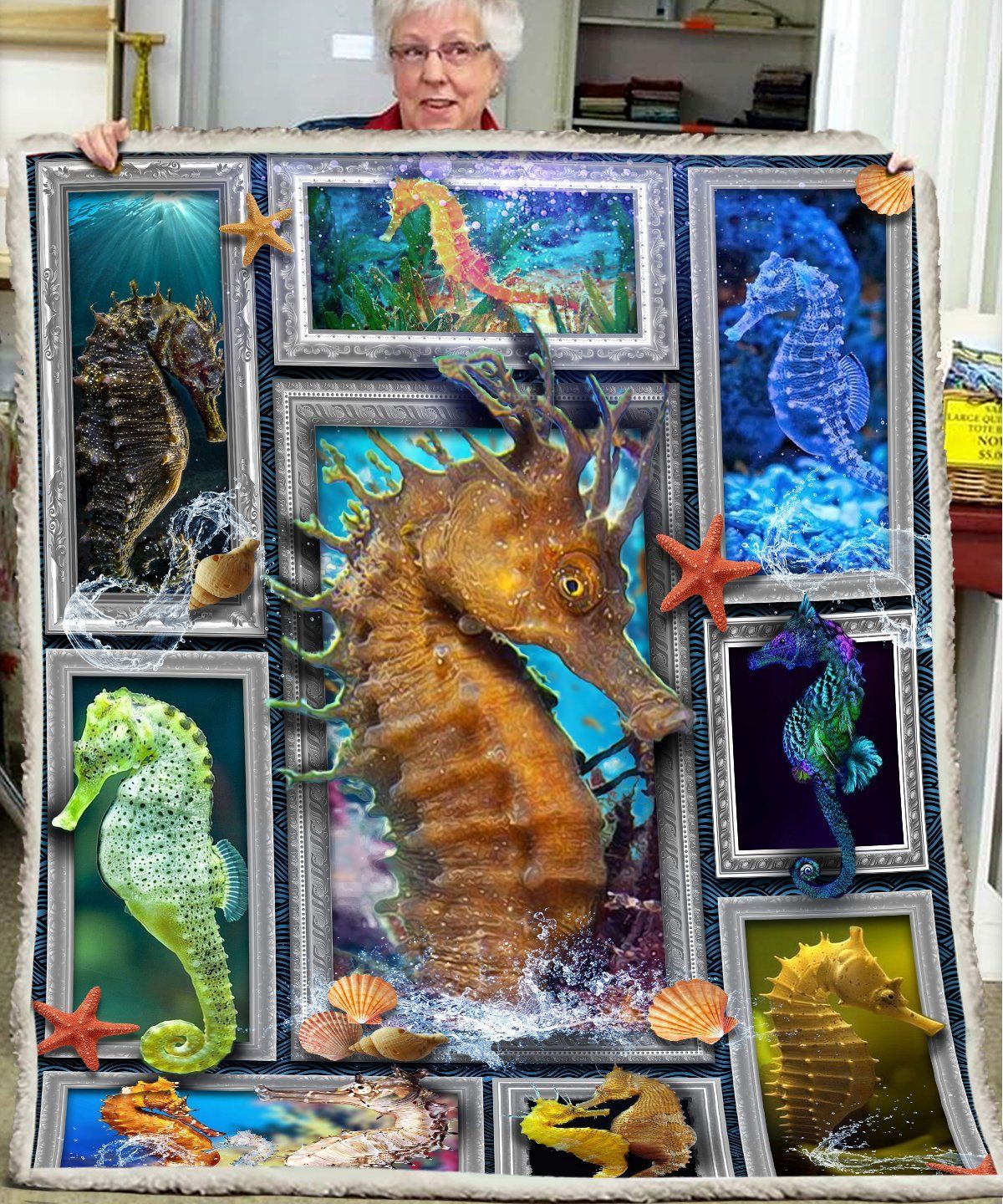 3D Huge Sea Horse Sherpa Fleece Blanket