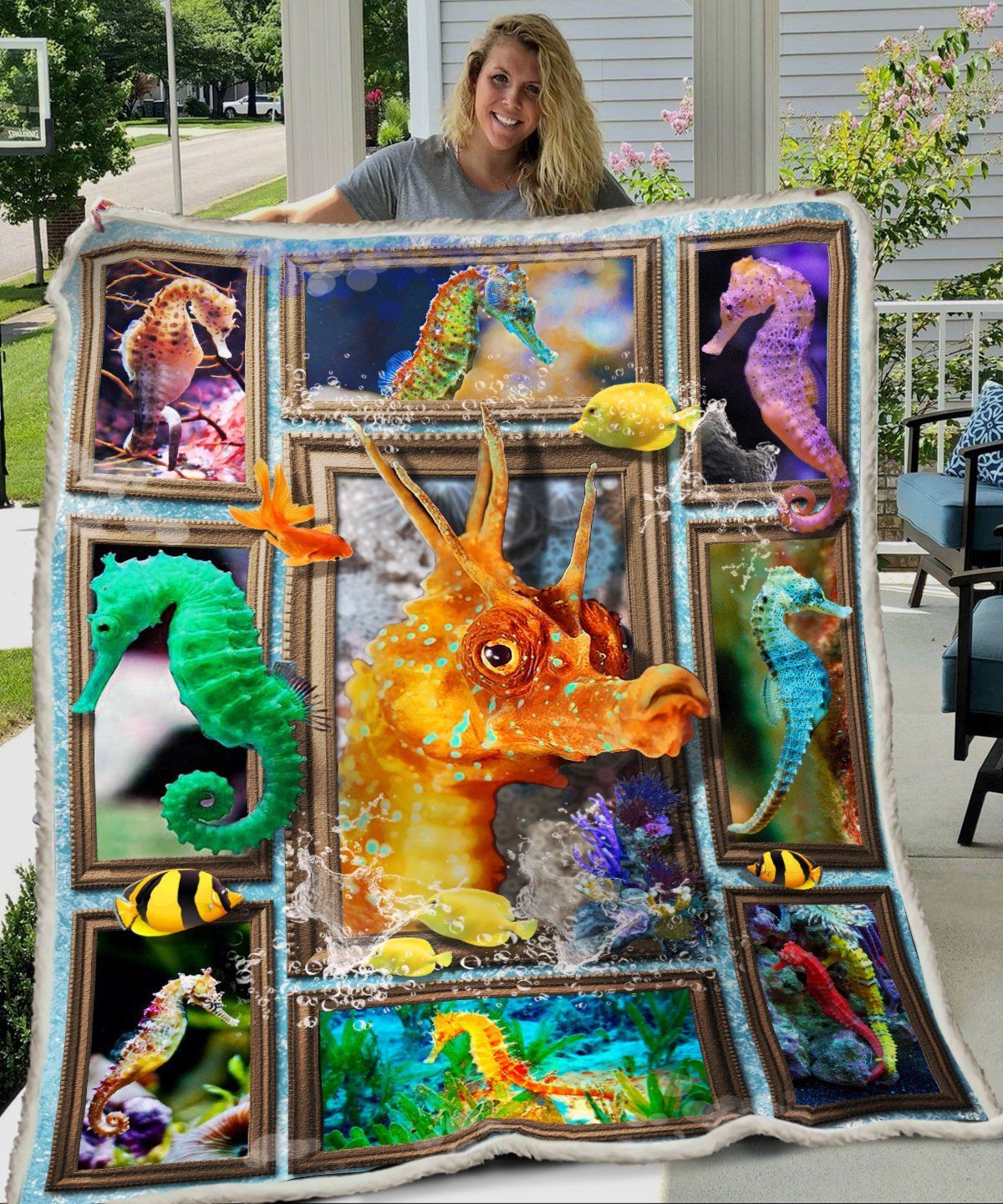 3D Huge Sea Horse Sherpa Fleece Blanket
