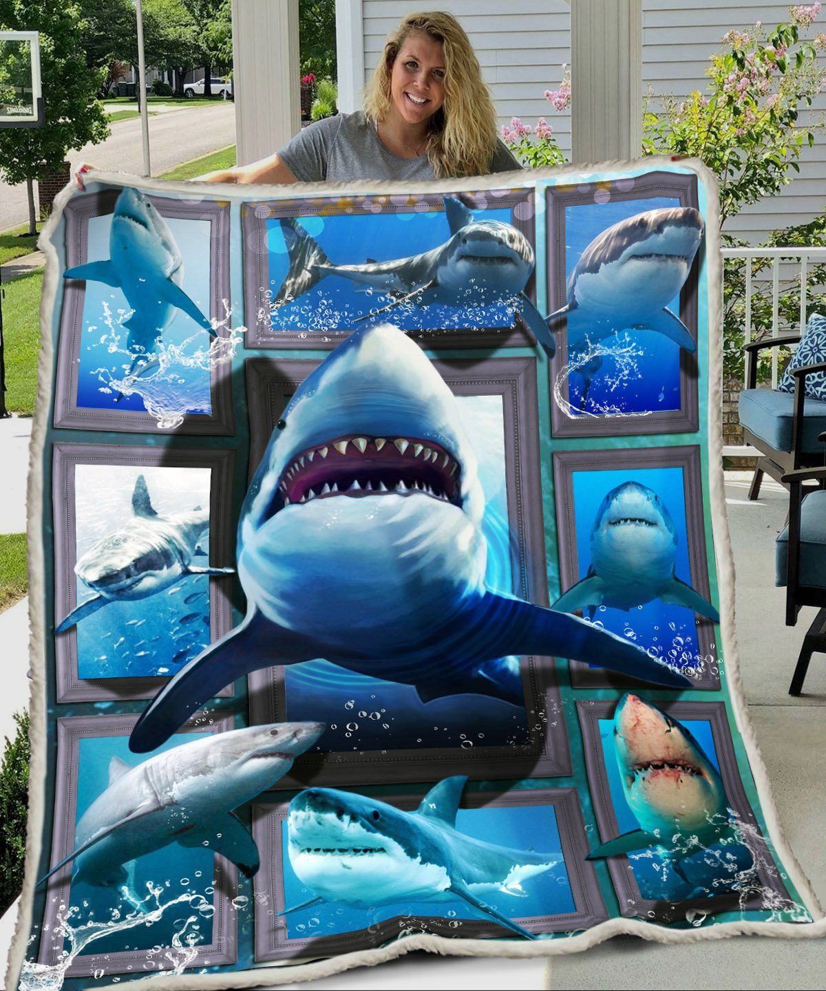 3D Huge Shark Sherpa Fleece Blanket