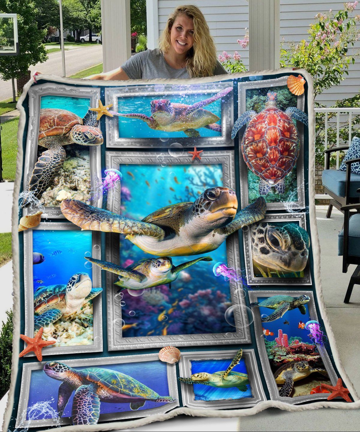 3D Huge Turtle Sherpa Fleece Blanket