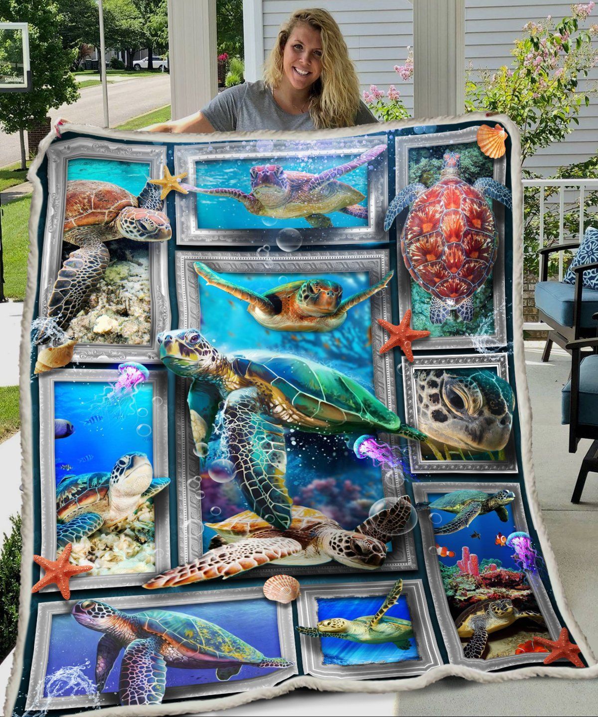 3D Huge Turtle Sherpa Fleece Blanket