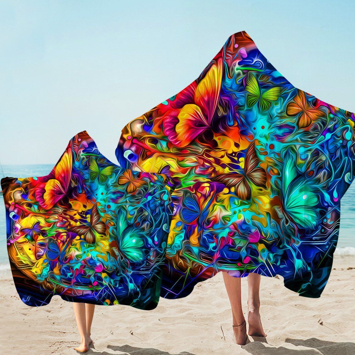 3d Hypnotic Butterflies Printed Hooded Towel