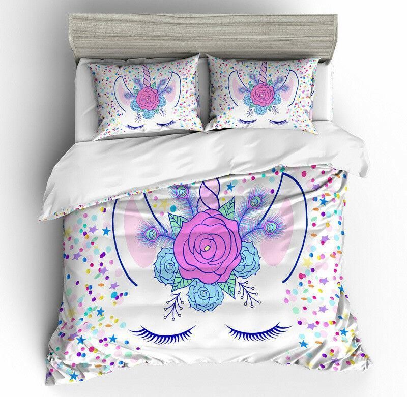3d Kids Flowers Unicorn Eye Bedding Set