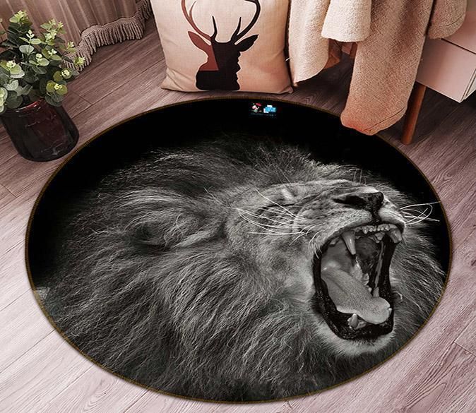 3D Laughing Lion Round Carpet