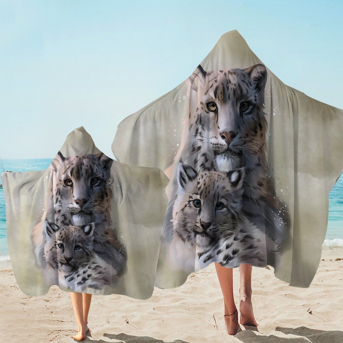 3d Leopard Hazy Wildlife Printed Hooded Towel