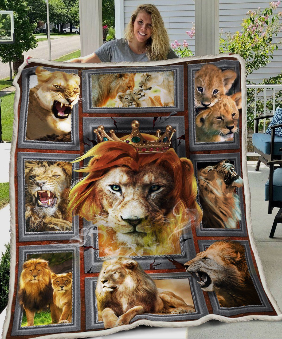 3D Lion Sherpa Fleece Blanket